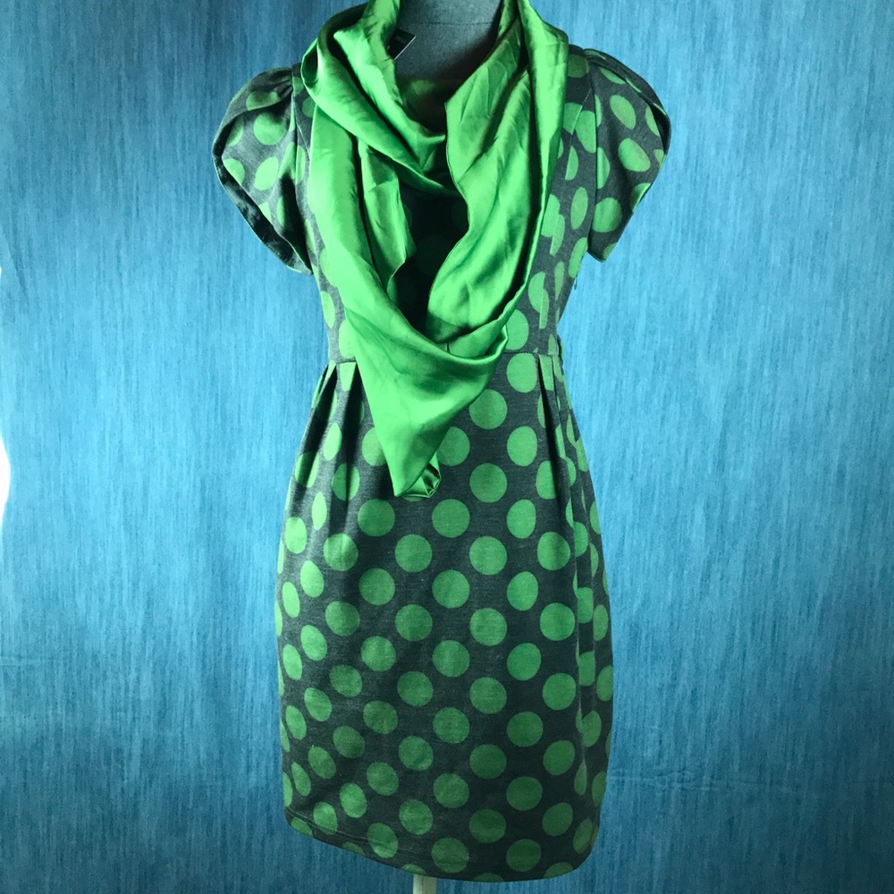 PETRO ZILLIA NWT Green & Gray polkadot dress sz M